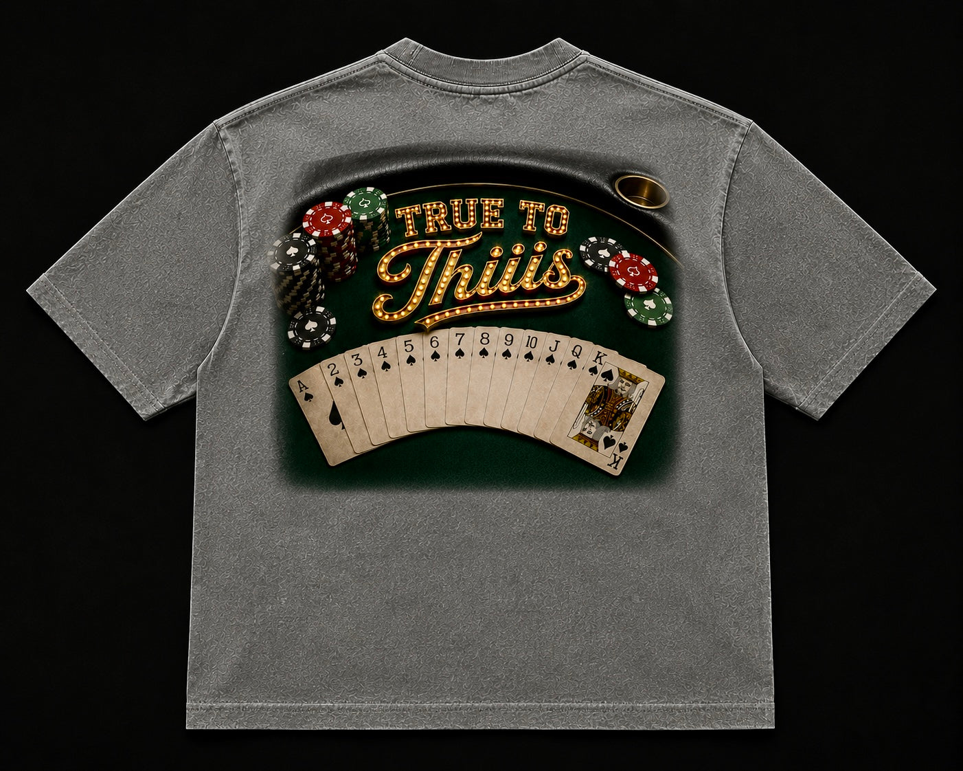 True To Thiiis grey T-shirt back casino spade mockup